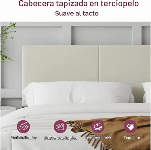 Vista 5 de IOILORI Base de cama de tamaño matrimonial con cabecera tapizada, listones de madera resistentes, no requiere somier, silencioso, fácil montaje Beige