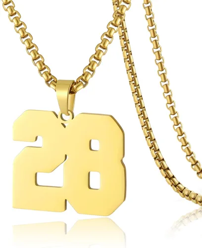 Vista 83 de Collar de Número Dorado para Hombre, Cadena de Acero Inoxidable con Colgante de Número para Atletas, Joyería Deportiva Personalizada para Niños
