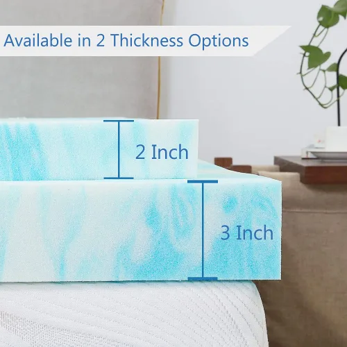 Vista 4 de Cubrecolchón de espuma viscoelástica de gel de 2 pulgadas para cama de tamaño individual Balanced Comfort, Pressure Relief, Ventilated Breathable
