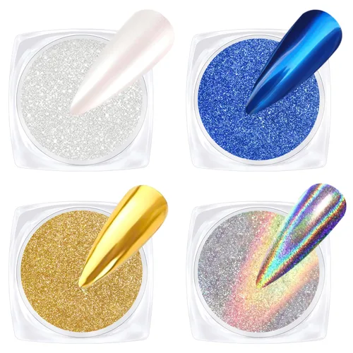 Vista 12 de Kit de polvo de uñas cromado y gel de uñas 3D BISHENGYF: 0.53 oz No Wipe 3D Sculpting Gel Aurora White Pearl Silver Gold Chrome Nail Powder
