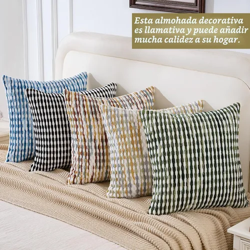 Vista 4 de AmHoo - Funda decorativa de almohada estilo bohemio de chenilla, funda de almohada con borlas tuftadas para sofá, cama, dormitorio, sala de estar