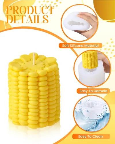 Vista 4 de Molde de silicona en forma de maíz, moldes de maíz 3D, molde de caramelo de alimentos artificiales, moldes de mousse de postre francés, molde