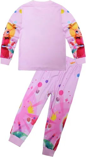 Vista 3 de Conjunto de pijama de princesa melocotón para niñas, 2 piezas, ropa de dormir de dibujos animados para niños, pijamas largos para niñas, ropa