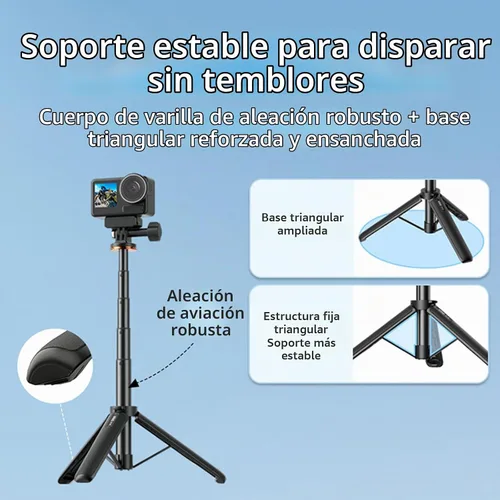 Vista 4 de Trípode extensible Selfie Stick para DJI OSMO Pocket 3/Action 4 Longitud Varilla de extensión ajustable con cardán para Insta360 ONE X3 / X2 Action