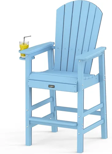 Vista 10 de VINGLI Silla Adirondack alta, silla Adirondack de plástico para todo tipo de clima con portavasos, taburetes de bar resistentes para exteriores