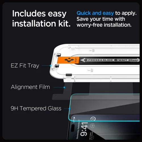 Vista 6 de Spigen Protector de pantalla de vidrio templado [GlasTR EZ FIT] diseñado para iPhone 15 Pro [compatible con carcasa] - Paquete de 2 9H Hardness
