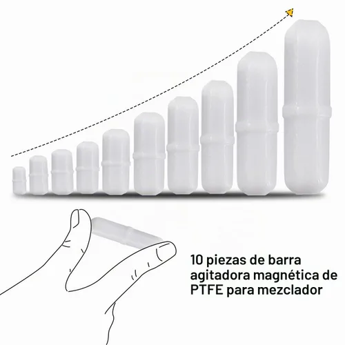 Vista 2 de 10pcs PTFE agitador magnético mezclador agitador barra spinbar color blanco