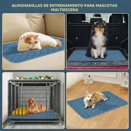 Vista 6 de FunFurry Forro lavable para jaula de conejillo de indias, paquete de 4 almohadillas reutilizables y lavables, ropa de cama impermeable para Azul