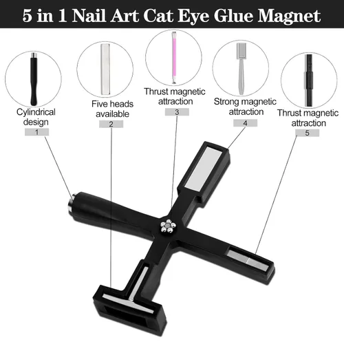 Vista 3 de Herramienta de imán de uñas 5 en 1, bolígrafos magnéticos de uñas fuertes con funda protectora de silicona, barra magnética multifuncional 3D de ojo