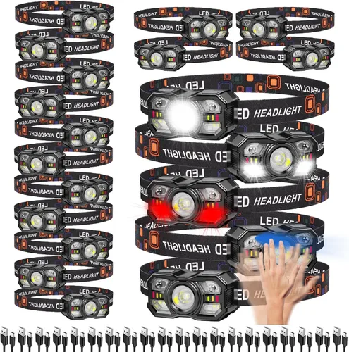 Vista 8 de KunHe Paquete de 10 faros delanteros LED recargables con sensor de movimiento, 10 modos para equipo de campamento al aire libre, senderismo, pesca