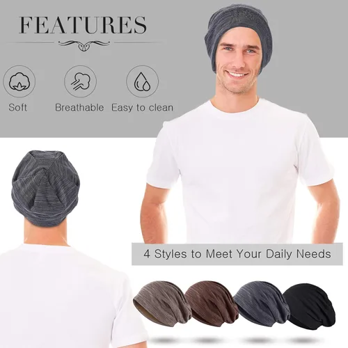 Vista 5 de Gorro holgado de 4 piezas, gorro para dormir, gorro de dormir holgado de punto con calavera para hombres y mujeres