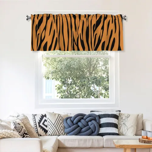 Vista 7 de Cenefa de cortina con estampado animal de tigre a la moda, cenefa de ventana opaca para habitación, 1 panel, barra de Pocke para baño, sala