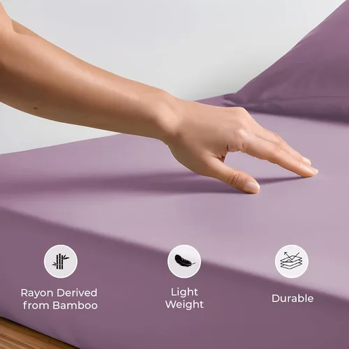 Vista 5 de LINENWALAS Sábana ajustable solo viscosa derivada de bambú, sábana inferior para cama de tamaño Twin XL, bolsillo profundo de 16", ajuste ceñido