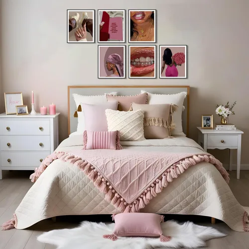 Vista 5 de Conjunto de pósteres de mujer negra de 6, arte de pared de mujeres afroamericanas de moda, pinturas decorativas abstractas para recámara y sala