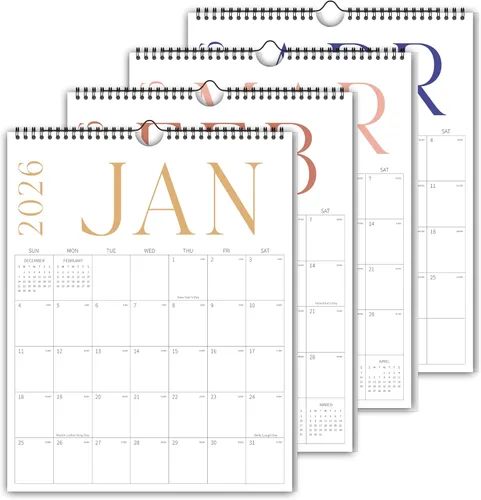 Vista 12 de Calendario de pared estético 2026, calendario mensual de 12 meses con 12 colores desde enero de 2026 hasta diciembre de 2026, 14 x 11 pulgadas