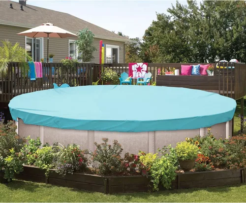 Vista 6 de ECOOPTS Cubierta redonda impermeable de poliéster para piscinas sobre el suelo, protector de cubierta de piscina de invierno (6 pies, turquesa)