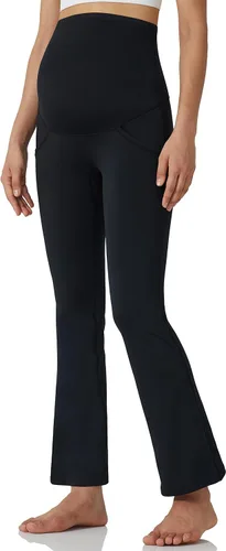 Vista 2 de POSHDIVAH Pantalones de yoga de maternidad para mujer, para trabajo, descanso, elásticos, corte de bota, pantalones acampanados para embarazo