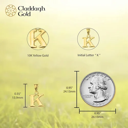 Vista 4 de Claddagh Gold - Dije personalizado con inicial A-Z en oro amarillo macizo de 10 quilates