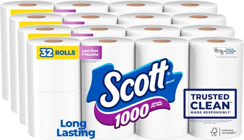 Vista 10 de Scott 1000 Papel higiénico por rollo, 18 rollos, seguro para fosa séptica, papel higiénico de 1 capa