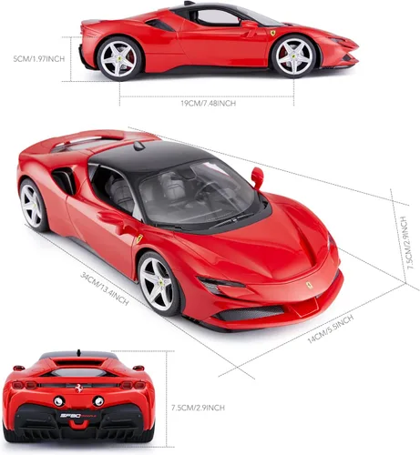 Vista 3 de RASTAR 1/14 Ferrari SF90 Stradale Coche con control remoto por radio, modelo de auto de juguete Ferrari SF90 para niños y niños, 2.4G