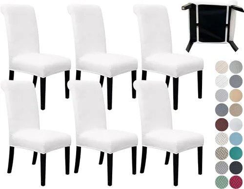 Vista 27 de SPRINGRICO Paquete de 2 fundas para sillas de comedor con cinturón de seguridad, fundas elásticas para sillas Parsons lavables, fundas protectoras