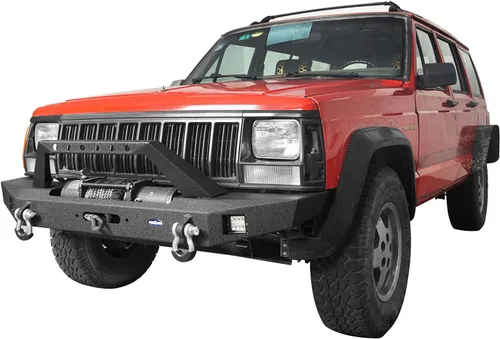 Vista 3 de Hooke Road XJ Parachoques delantero con placa de cabrestante para Jeep Cherokee XJ 1984-2001, parachoques de cabrestante de acero con luces LED