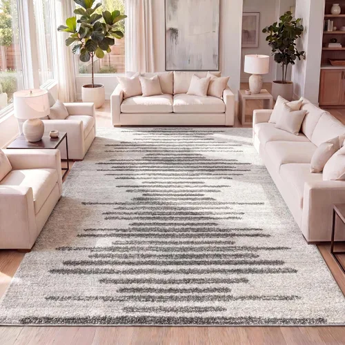 Vista 7 de JONATHAN Y Aya Berber - Alfombra de pasillo geométrica de rayas crema/gris, 2x8, contemporánea, moderna, fácil de limpiar, para sala de estar