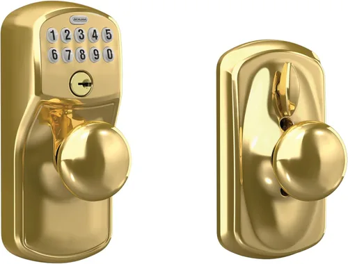 Vista 24 de Schlage Electronic Keypad Lock, Lever Handle, Camelot Trim, Aged Bronze Keypad door lock with handle, Keyless entry, Push button keypad, Flex Lock