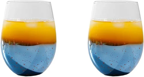 Vista 9 de Juego de 2 copas de vino de cristal azul, copas de cielo estrellado para boda y champán (2, flauta de champán, cielo estrellado azul)
