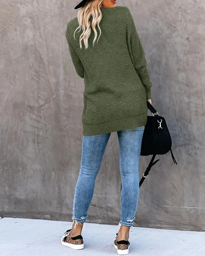Vista 3 de Saodimallsu - Cárdigan holgado de punto y abertura delantera para mujer, con manga larga, estilo casual, ligero y suave, abrigo con bolsillos