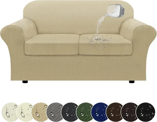 Vista 54 de Funda impermeable para silla con brazos, juego de 2 piezas, funda a rayas para 1 sofá separado con cojín en T, fundas de sillón de tela
