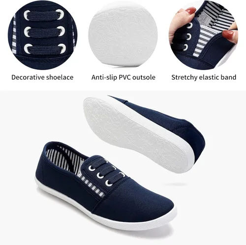 Vista 4 de Tenis de lona para mujer, zapatos casuales para caminar, zapatos de tenis planos, zapatos de vestir antideslizantes, zapatos de trabajo