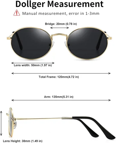 Vista 3 de Dollger Gafas de sol ovaladas para mujer Vintage Metal Frame Gafas Anti Reflectantes Retro Gafas Unisex