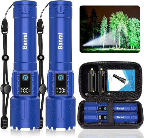 Vista 14 de Linternas tácticas recargables Banral de 2000 lúmenes altos - 5000mAh súper brillantes, linterna LED potente impermeable, linterna USB C portátil