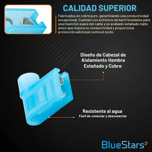 Vista 4 de BlueStars 100 terminales de pala de bandera azul hembra 16-14 AWG