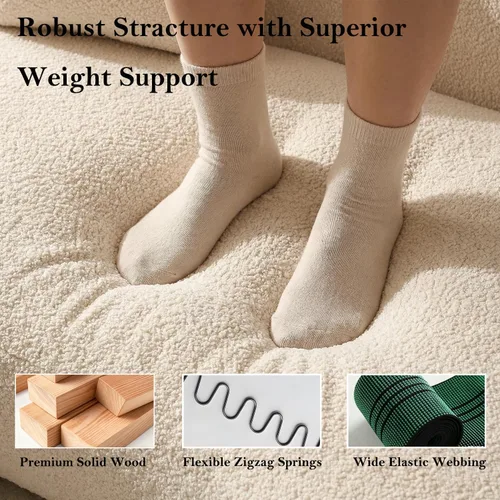 Vista 6 de Sofá curvado de 93.31 pulgadas, sofá de lujo de 3 plazas con 2 almohadas, marco de madera maciza, sofás modernos para sala de estar, apartamento