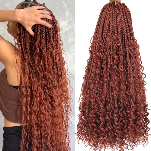 Vista 26 de Unionbeauty - 8 paquetes de trenzas bohemias de diosa en caja, de ganchillo de pelo para mujer negra, 8 pulgadas de trenzas de caja bob bohemias