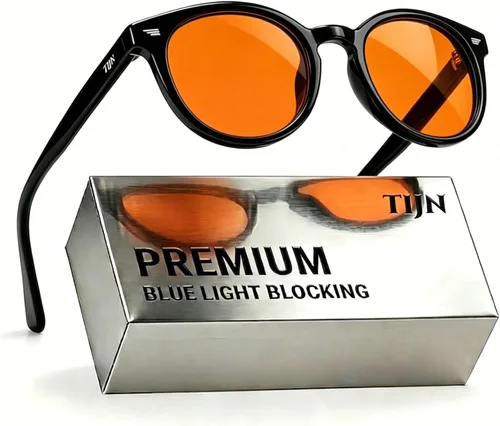 Vista 15 de TIJN Blue Light Blocking Glasses Men Women,Vintage Round Frame Eyeglasses Flexible Lightweight Frames,Red Orange Clear Lens for Computer Gaming