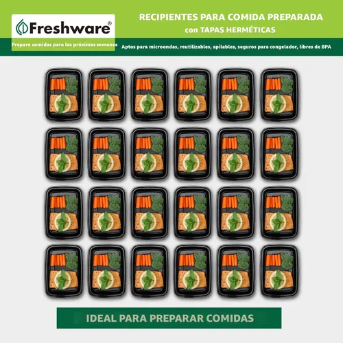 Vista 3 de Freshware Recipientes de preparación de comidas [paquete de 50] recipientes de almacenamiento de alimentos con tapas, caja Bento, sin BPA
