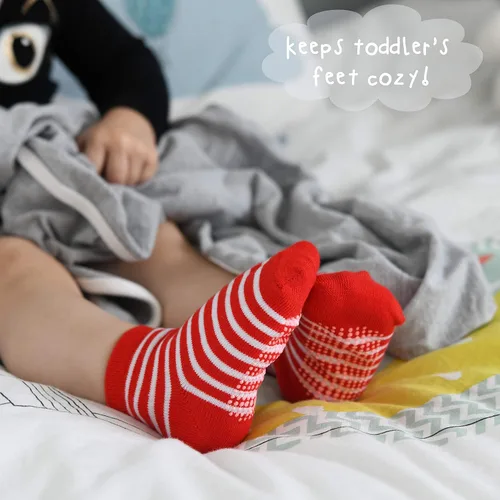 Vista 5 de Debra Weitzner Toddler Socks With Grips - 12 Pairs Crew Cotton Grip Socks for Baby Boys Girls Infant's and Kids 6-M - 7 years