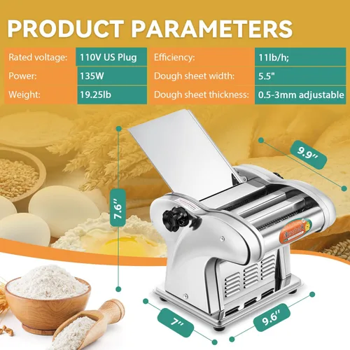 Vista 6 de Newhai Máquina eléctrica para hacer pasta, máquina para fabricar fideos familiares, rodillo de masa de 0.098 in, espagueti, 0.157 in de ancho, 0.354