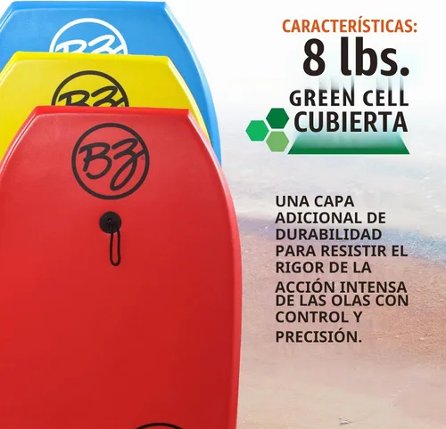Vista 4 de BZ Batfly Channel 41.5" Body Board con correa en espiral (elige azul, amarillo o rojo)