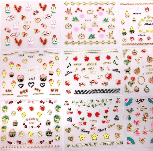 Vista 6 de 30 hojas de calcomanías de uñas para el día de San Valentín, diseño de flores, corazón, pastel de frutas, serie de labios rojos, suministros de arte