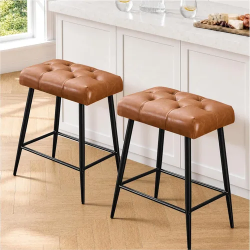 Vista 15 de STOOLINK Juego de 2 taburetes de bar de 24 pulgadas de altura de mostrador para isla de cocina, taburetes de bar de cocina modernos con base