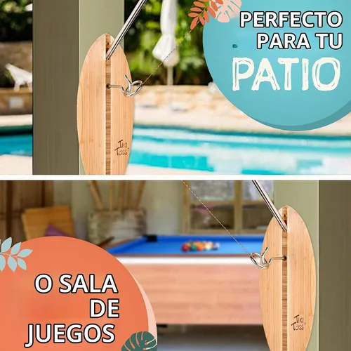 Vista 3 de Tiki Toss Ring Toss Game for Adults - Hook and Ring Games with String and Hooks for Indoor/Outdoor Use, Man Cave Decor & Stuff, Gifts for