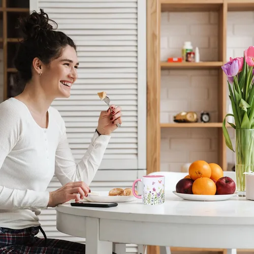 Vista 7 de Whaline 2 tazas de café florales de primavera con asa, 12 onzas, acuarela, flores silvestres, mariposa, taza de cerámica para familiares amigos