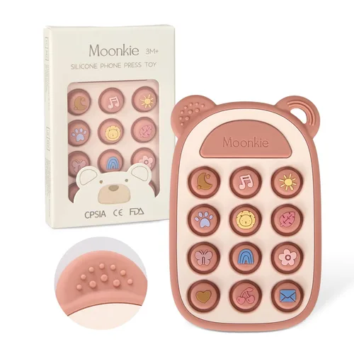 Vista 10 de Moonkie Juguetes de Dentición de Silicona con Forma de Teléfono para Bebé de 3 Meses+ Mordedor Suave Libre de BPA con Icono y Burbujas que