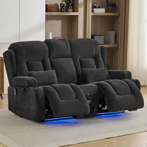 Vista 23 de TUNYI Wall Hugger - Sofá reclinable con consola, sofá biplaza reclinable eléctrico para autocaravana con masaje y Beige