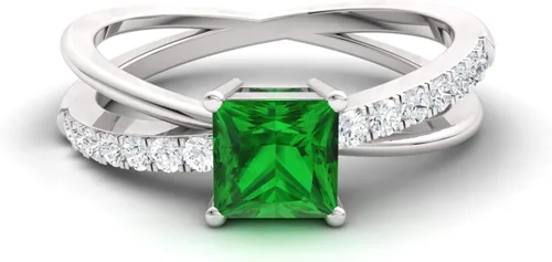 Vista 2 de Diamondere Anillo de compromiso de diamantes y piedras preciosas naturales y certificadas en oro macizo de 14 quilates Anillo de piedra lateral