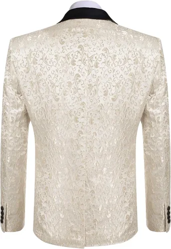 Vista 3 de COOFANDY - Chaqueta de esmoquin elegante para hombre, blazer de diseño floral, ideal para cenas, fiestas, graduación, bodas
